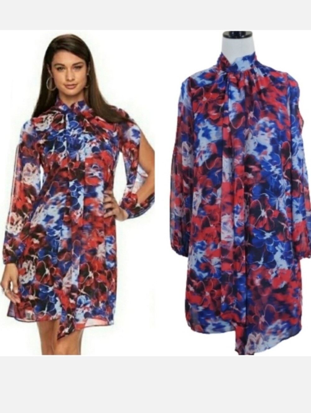 Jennifer Lopez cold shoulder open sleeve red and blue floral dress size 6 NWT